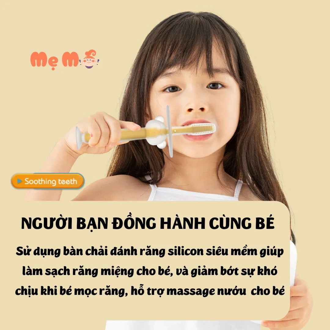 Bàn Chải Đánh Răng Cho Bé Bằng Silicon Lông Tơ Mềm Bảo Vệ Nướu Cho Bé